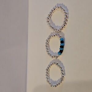 3/15$ Bundle Deal New 3pcs Iron & Glass Seed Beaded Stretch Ring Set